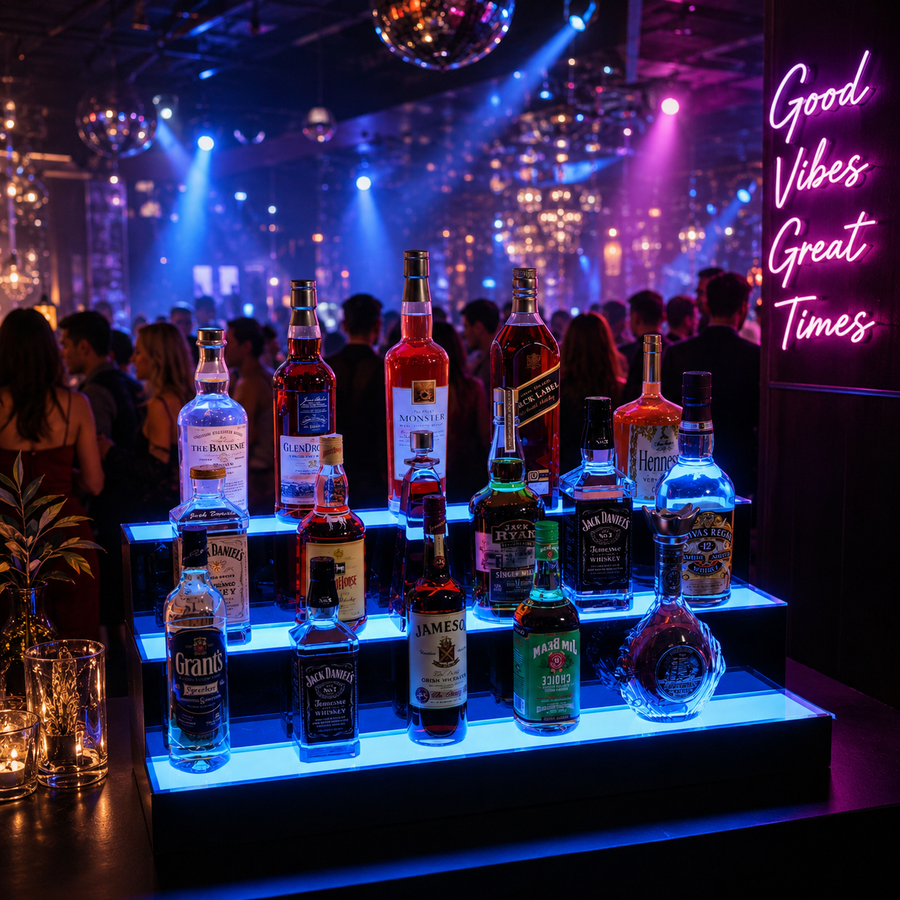 3-Tier 30-Inch LED Liquor Bottle Display Shelf