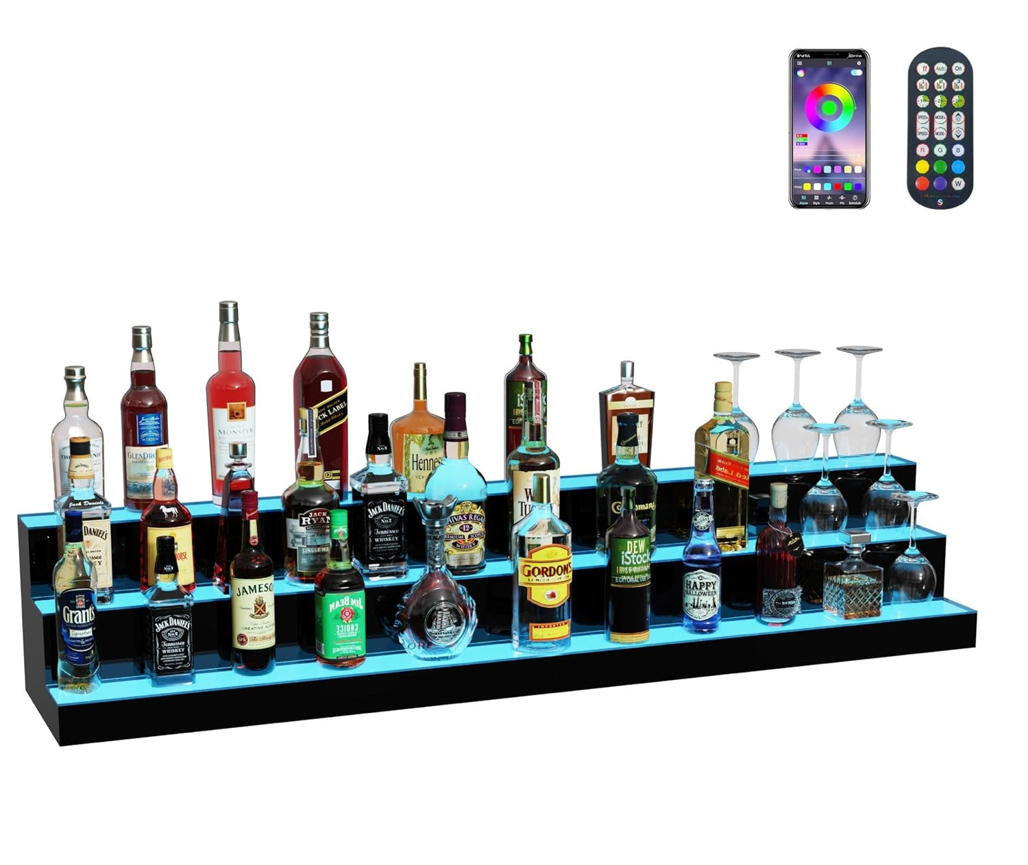 3-Tier 60-Inch LED Liquor Bottle Display Shelf