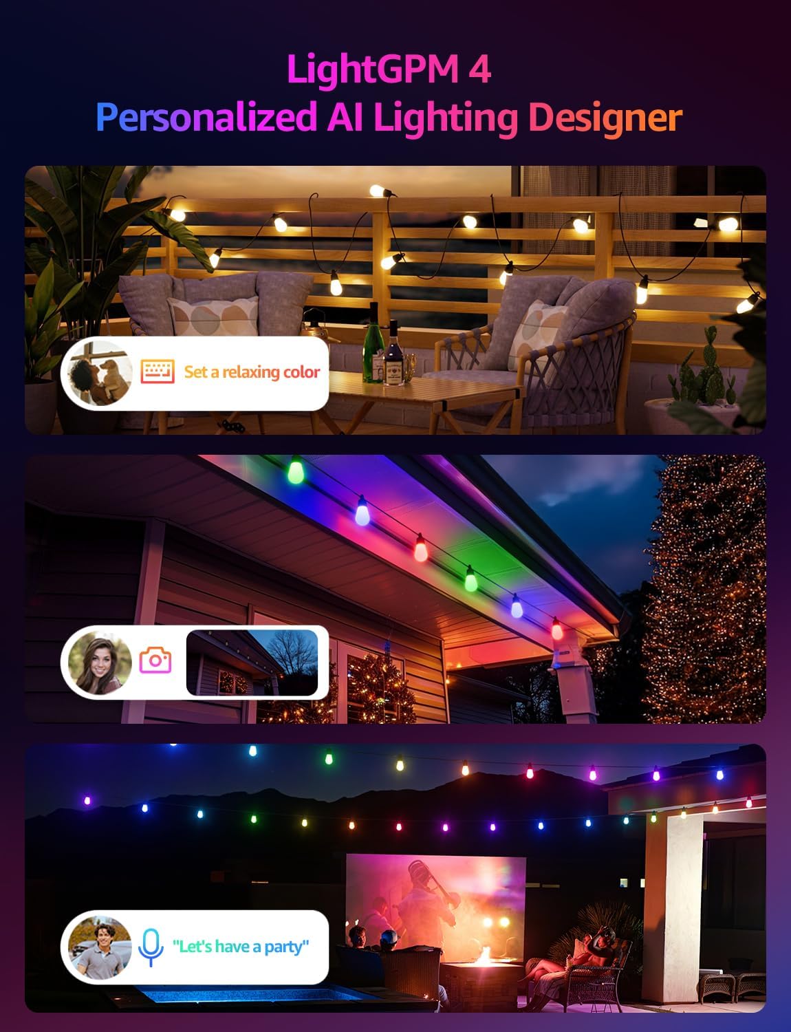 100ft String Lights RGB+Warm White (Outdoor/Indoor)