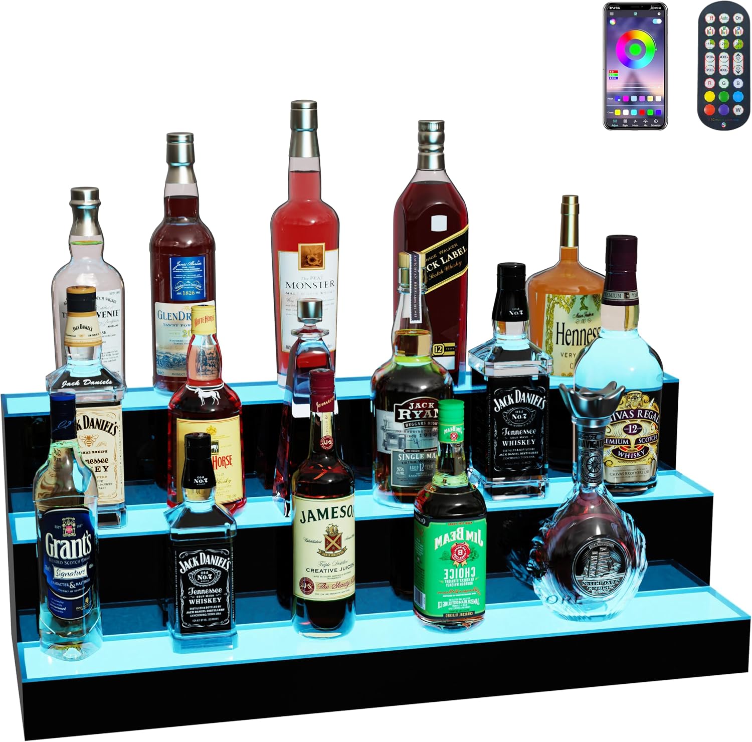 3-Tier 30-Inch LED Liquor Bottle Display Shelf