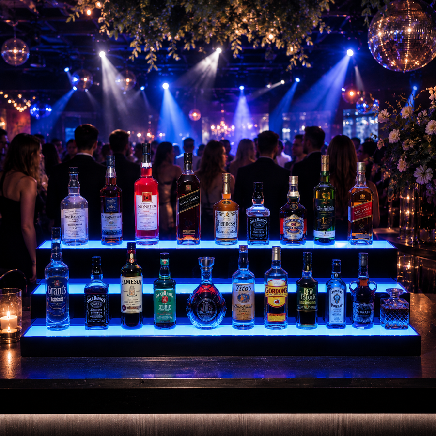 3-Tier 60-Inch LED Liquor Bottle Display Shelf